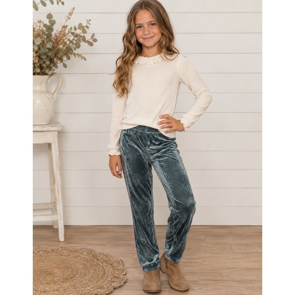Mia Joy Joyfolie Myla Leggings Girls 12 Slate Crushed Velvet Pants NWT